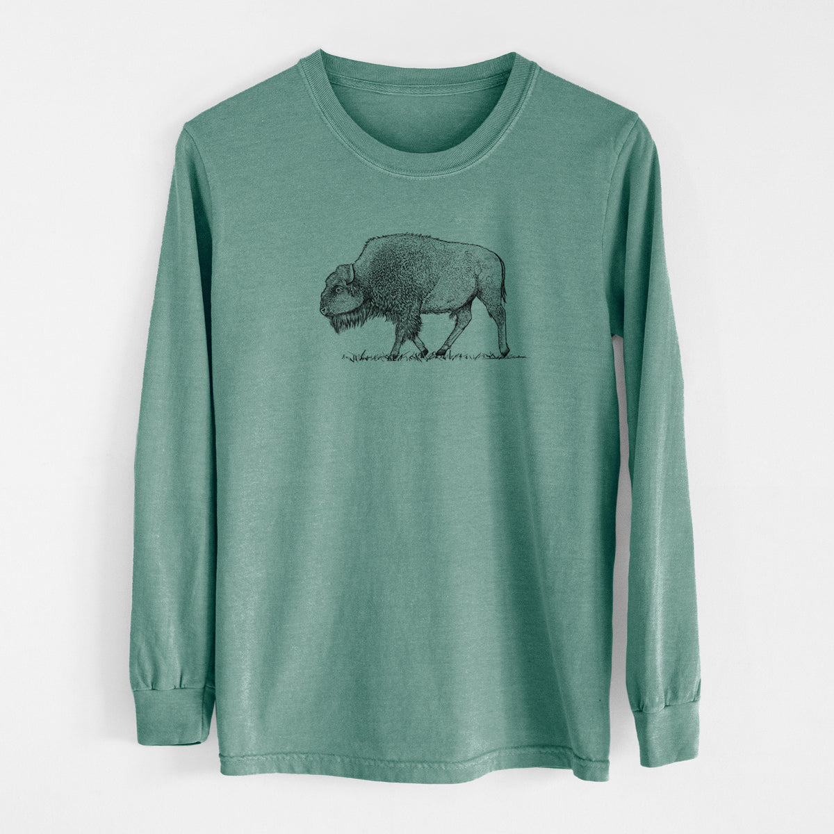 American Bison / Buffalo - Bison bison - Men&#39;s Heavyweight 100% Cotton Long Sleeve