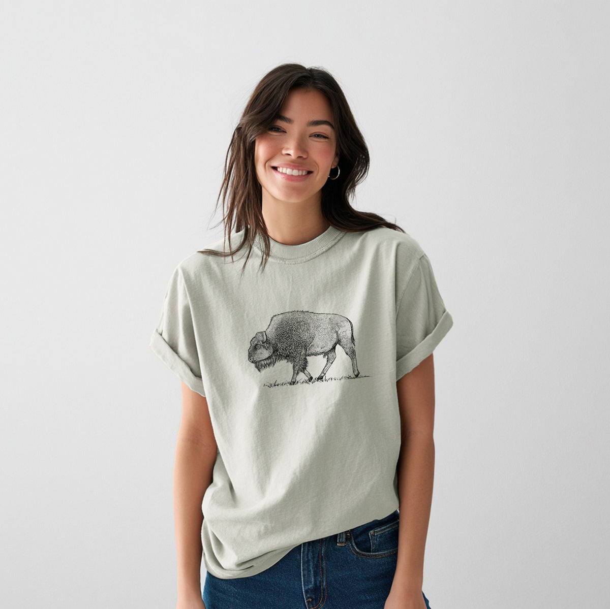 American Bison / Buffalo - Bison bison - Heavyweight Men&#39;s 100% Organic Cotton Tee