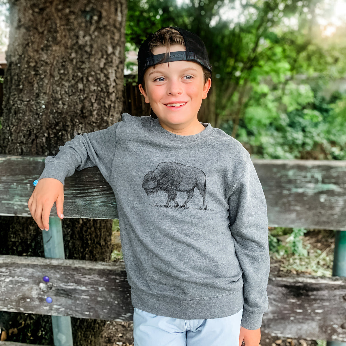 American Bison / Buffalo - Bison bison - Youth Lightweight Crewneck Sweatshirt