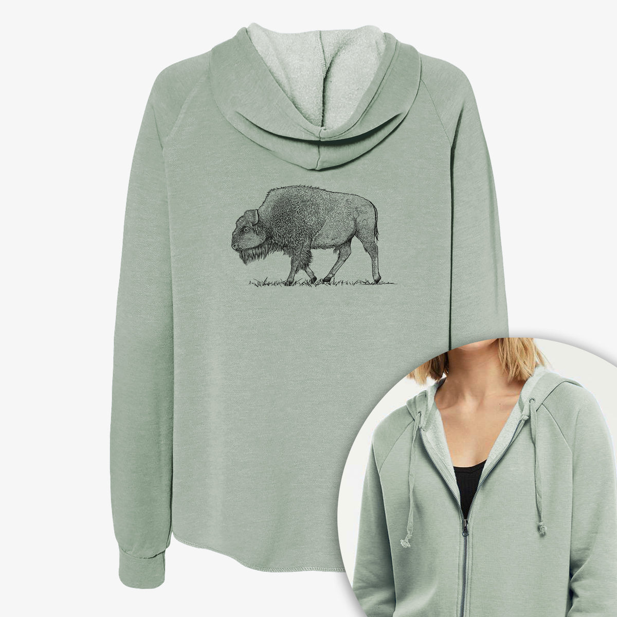 American Bison / Buffalo - Bison bison - Women's Cali Wave Zip-Up Sweatshirt