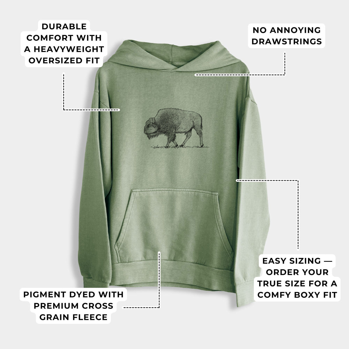 American Bison / Buffalo - Bison bison  - Urban Heavyweight Hoodie