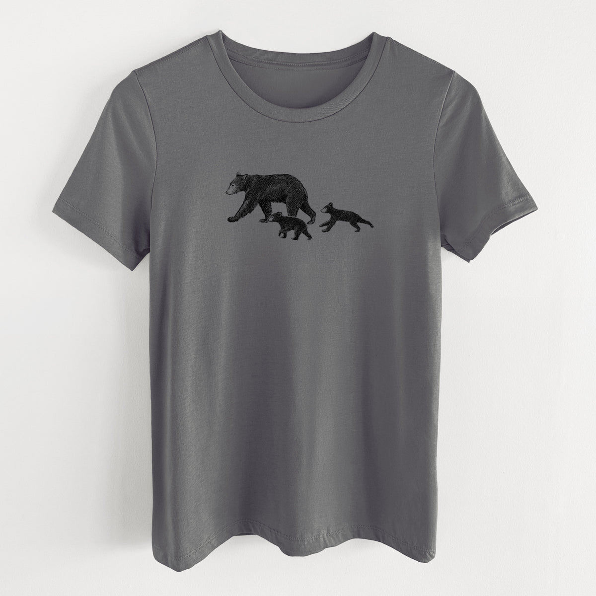Mama Black Bear with Cubs - Women's Lightweight Relaxed Fit 100% Cotton Crewneck