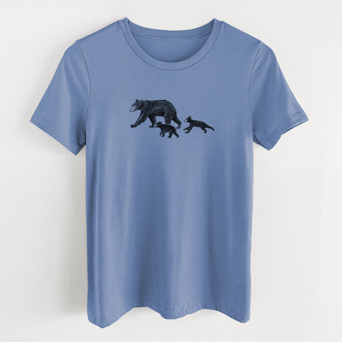 Mama Black Bear with Cubs - Women's Lightweight Relaxed Fit 100% Cotton Crewneck