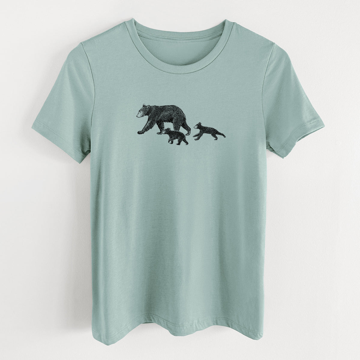 Mama Black Bear with Cubs - Women's Lightweight Relaxed Fit 100% Cotton Crewneck
