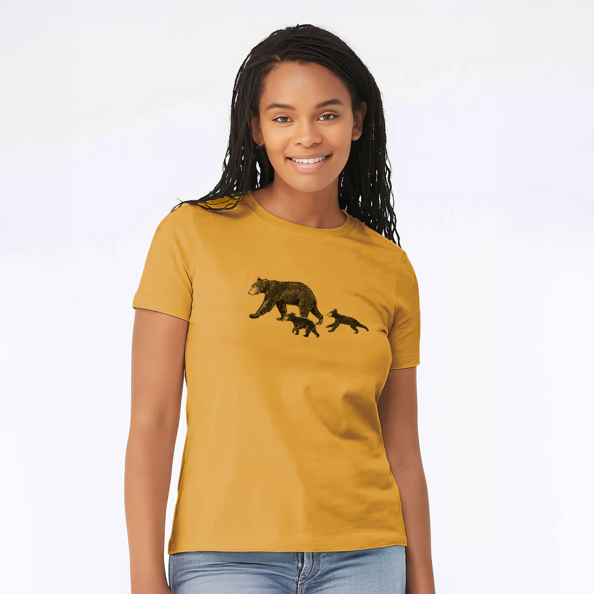 Mama Black Bear with Cubs - Women's Lightweight Relaxed Fit 100% Cotton Crewneck