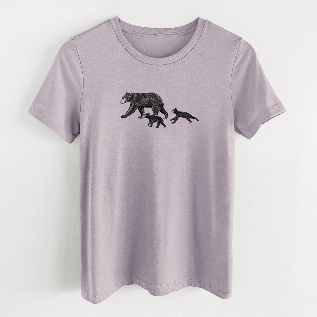 Mama Black Bear with Cubs - Women's Lightweight Relaxed Fit 100% Cotton Crewneck
