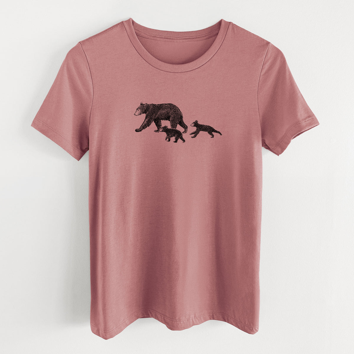 Mama Black Bear with Cubs - Women's Lightweight Relaxed Fit 100% Cotton Crewneck