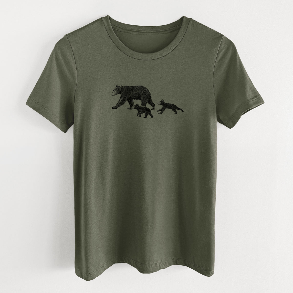 Mama Black Bear with Cubs - Women's Lightweight Relaxed Fit 100% Cotton Crewneck
