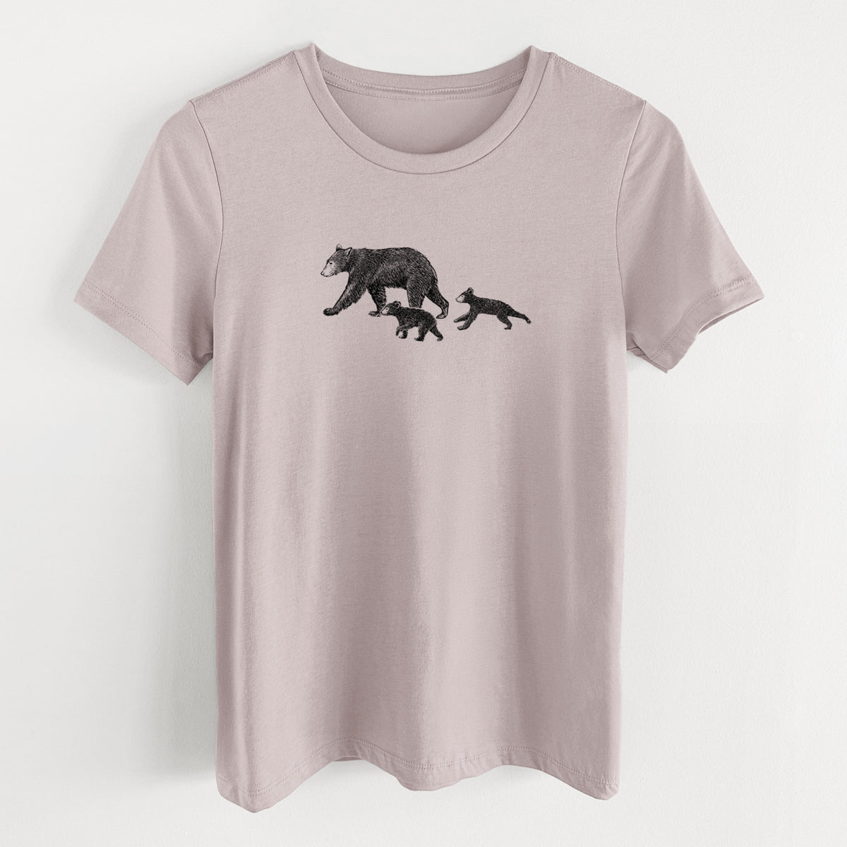 Mama Black Bear with Cubs - Women's Lightweight Relaxed Fit 100% Cotton Crewneck