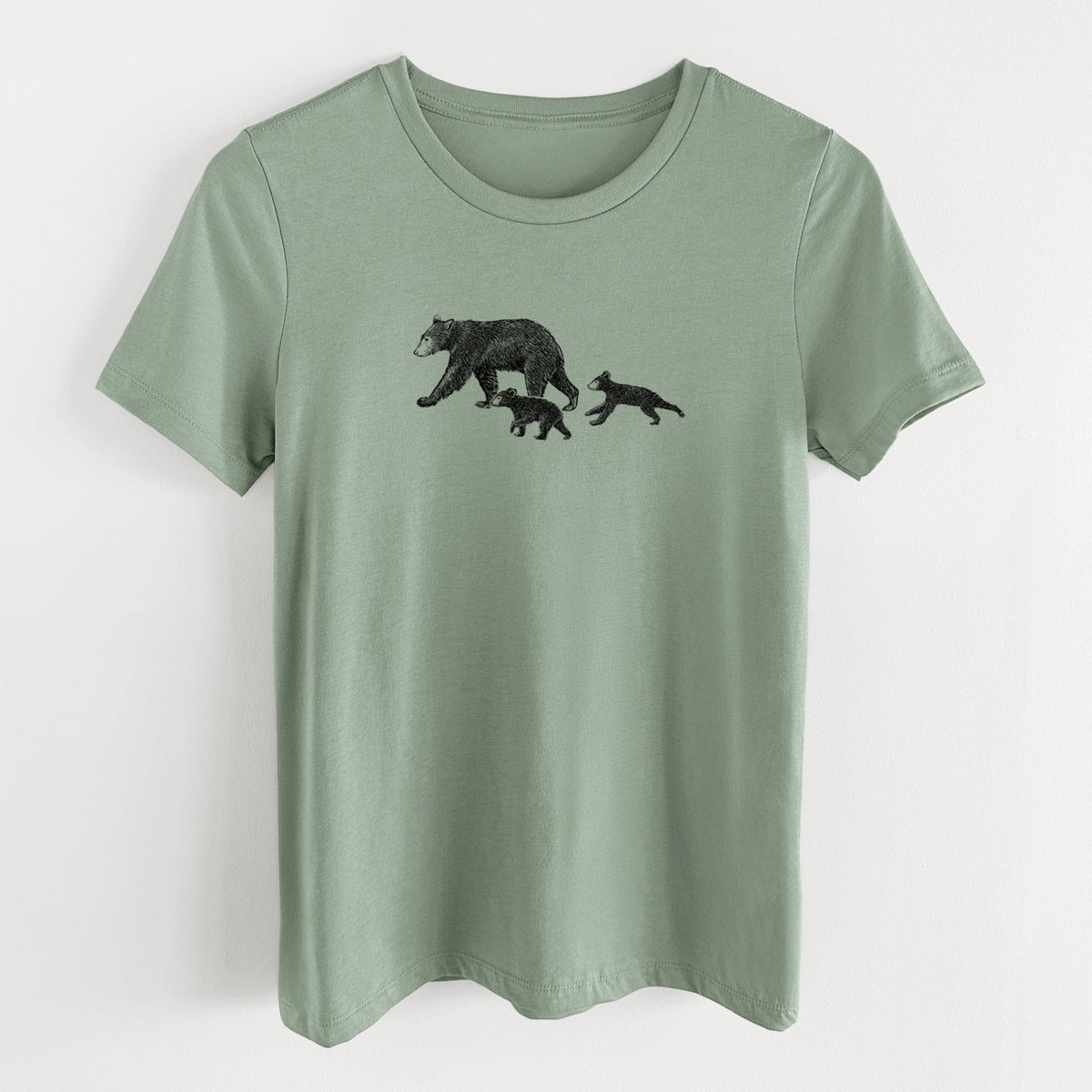 Mama Black Bear with Cubs - Women's Lightweight Relaxed Fit 100% Cotton Crewneck