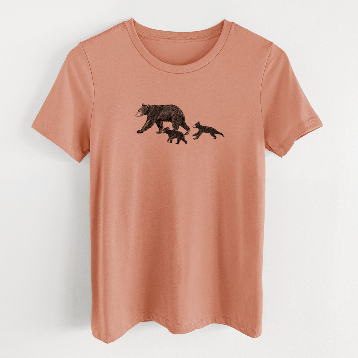 Mama Black Bear with Cubs - Women's Lightweight Relaxed Fit 100% Cotton Crewneck