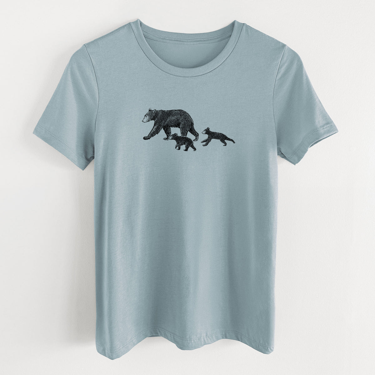 Mama Black Bear with Cubs - Women's Lightweight Relaxed Fit 100% Cotton Crewneck