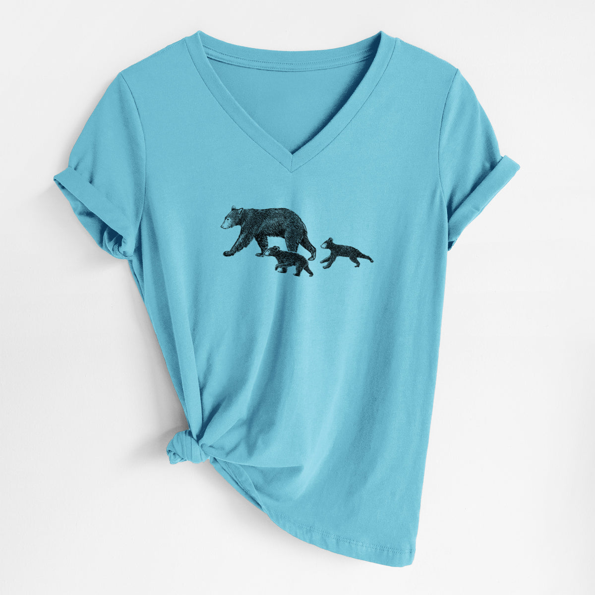 Mama Black Bear with Cubs - Women's Lightweight Relaxed Fit 100% Cotton V-neck