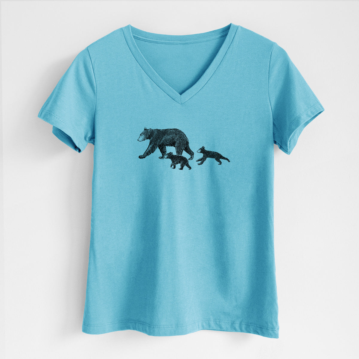 Mama Black Bear with Cubs - Women's Lightweight Relaxed Fit 100% Cotton V-neck