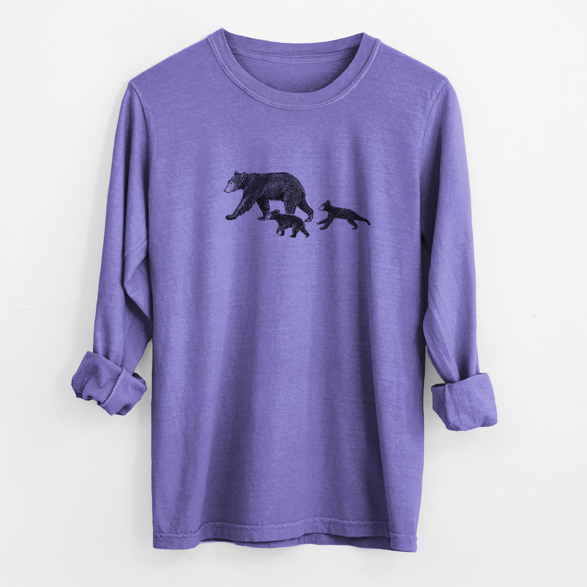 Mama Black Bear with Cubs - Unisex Comfort Colors 100% Cotton Long Sleeve