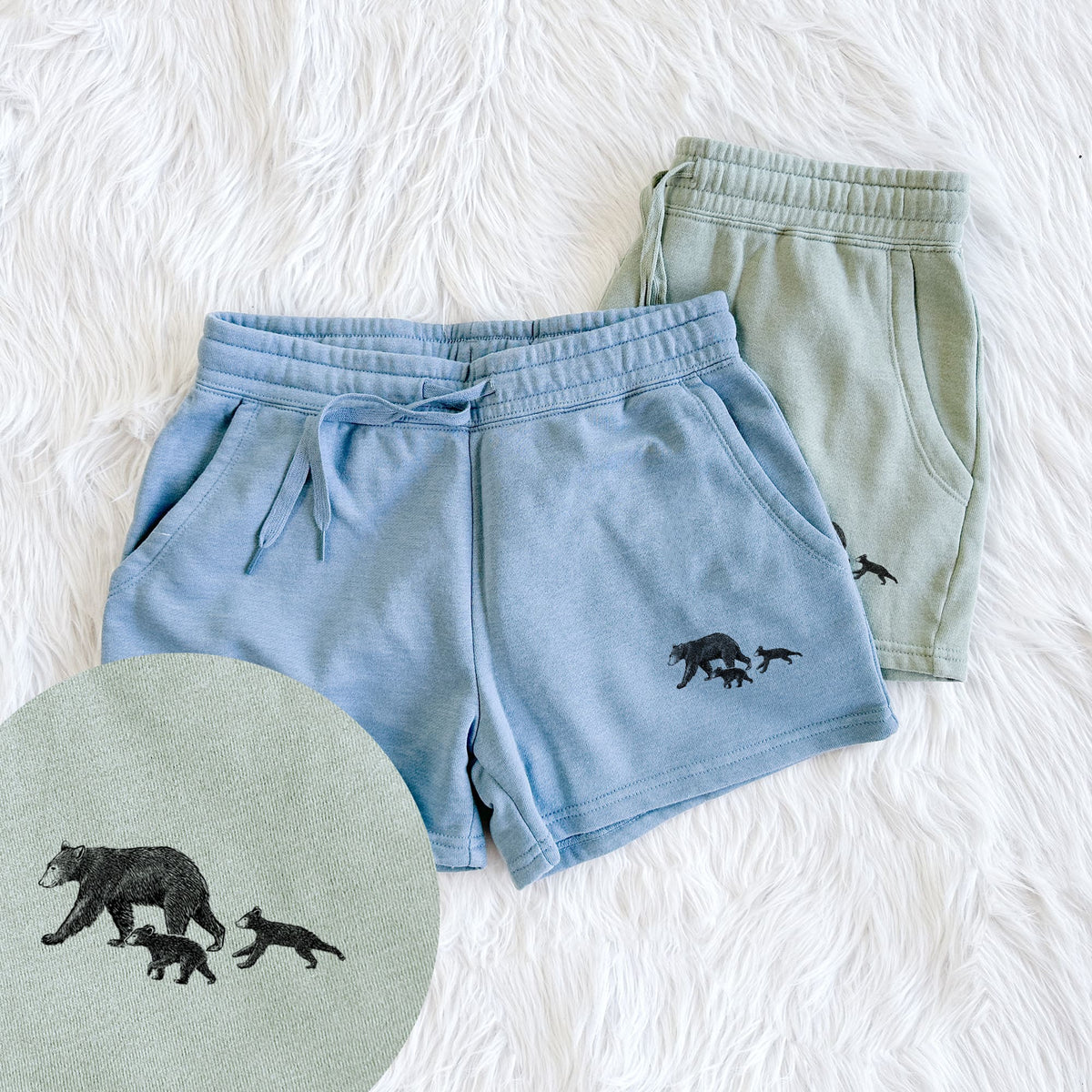 Mama Black Bear with Cubs - Women's Cali Wave Shorts