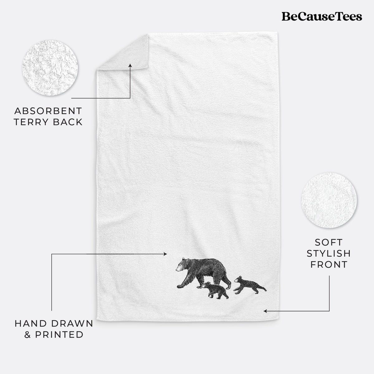Mama Black Bear with Cubs Premium Decorative Hand Towel