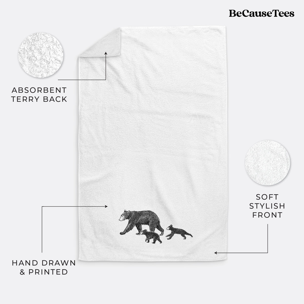 Mama Black Bear with Cubs Premium Decorative Hand Towel