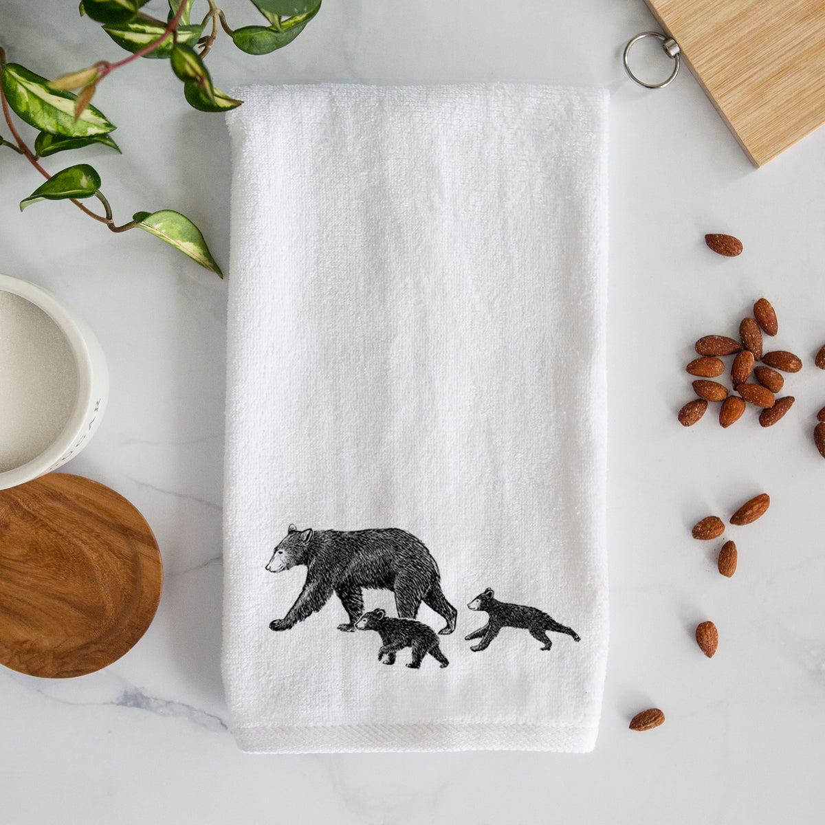 Mama Black Bear with Cubs Premium Decorative Hand Towel