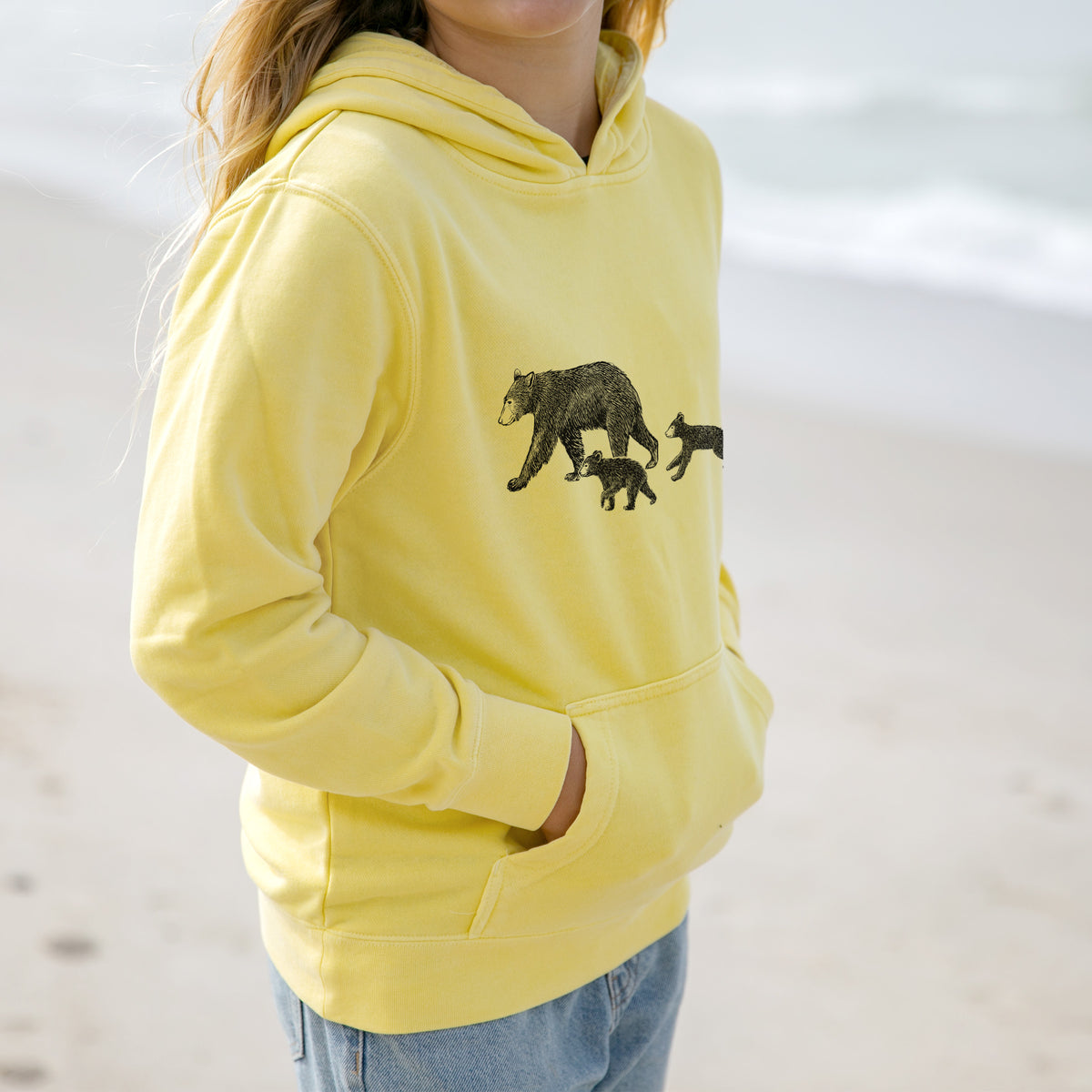 Mama Black Bear with Cubs - Youth Pigment Dyed Hoodie