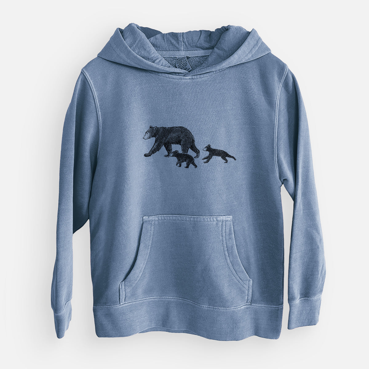 Mama Black Bear with Cubs - Youth Pigment Dyed Hoodie