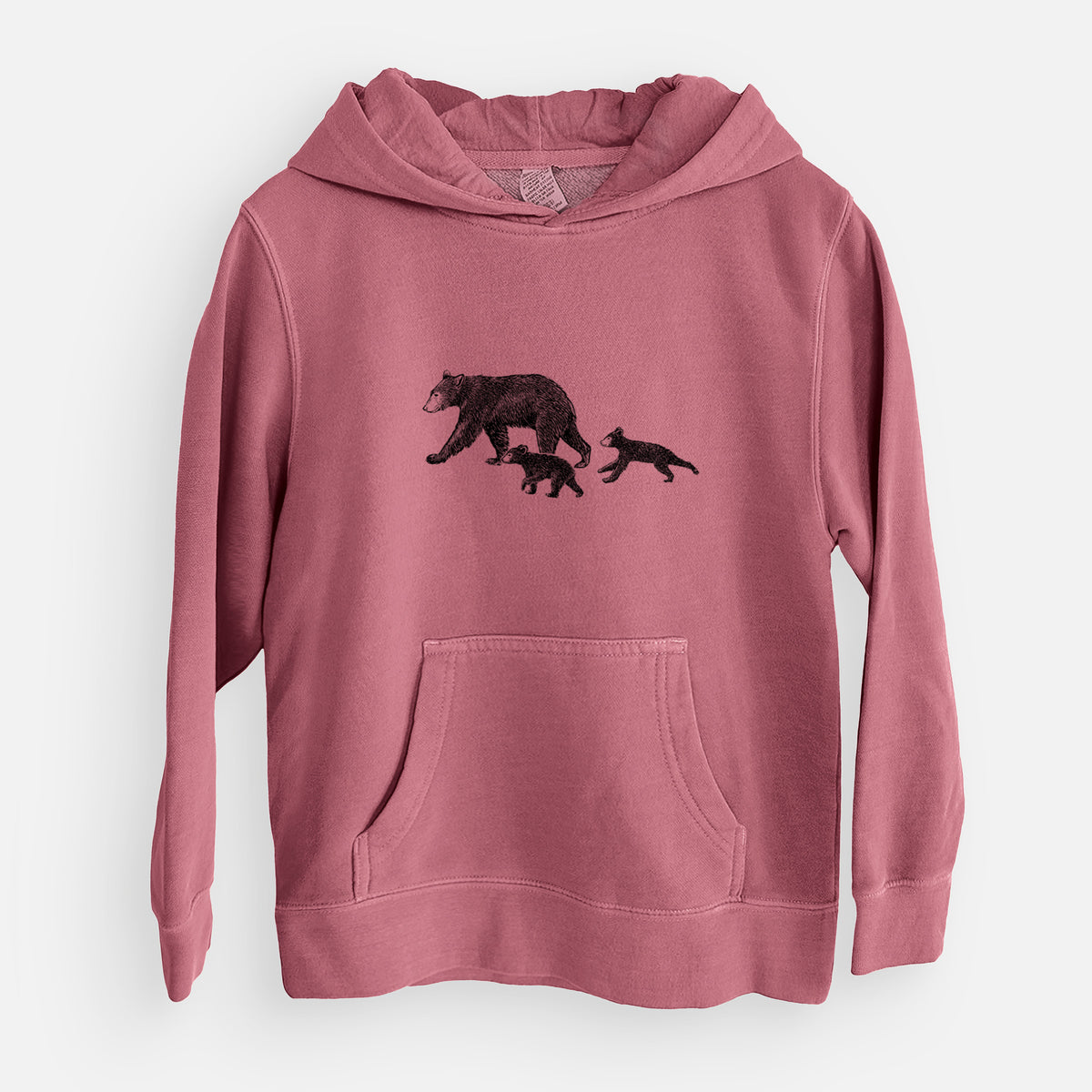 Mama Black Bear with Cubs - Youth Pigment Dyed Hoodie
