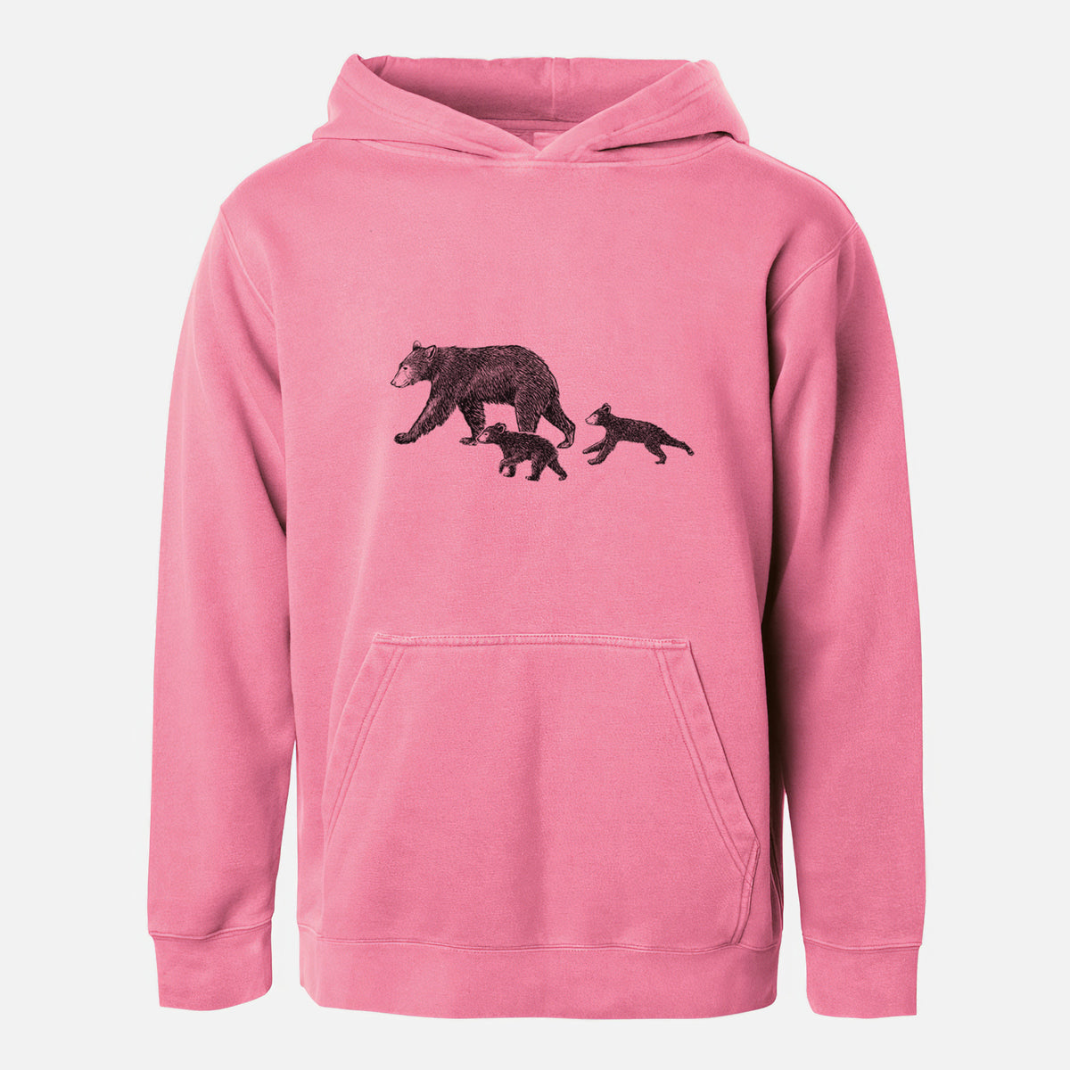 Mama Black Bear with Cubs - Youth Pigment Dyed Hoodie