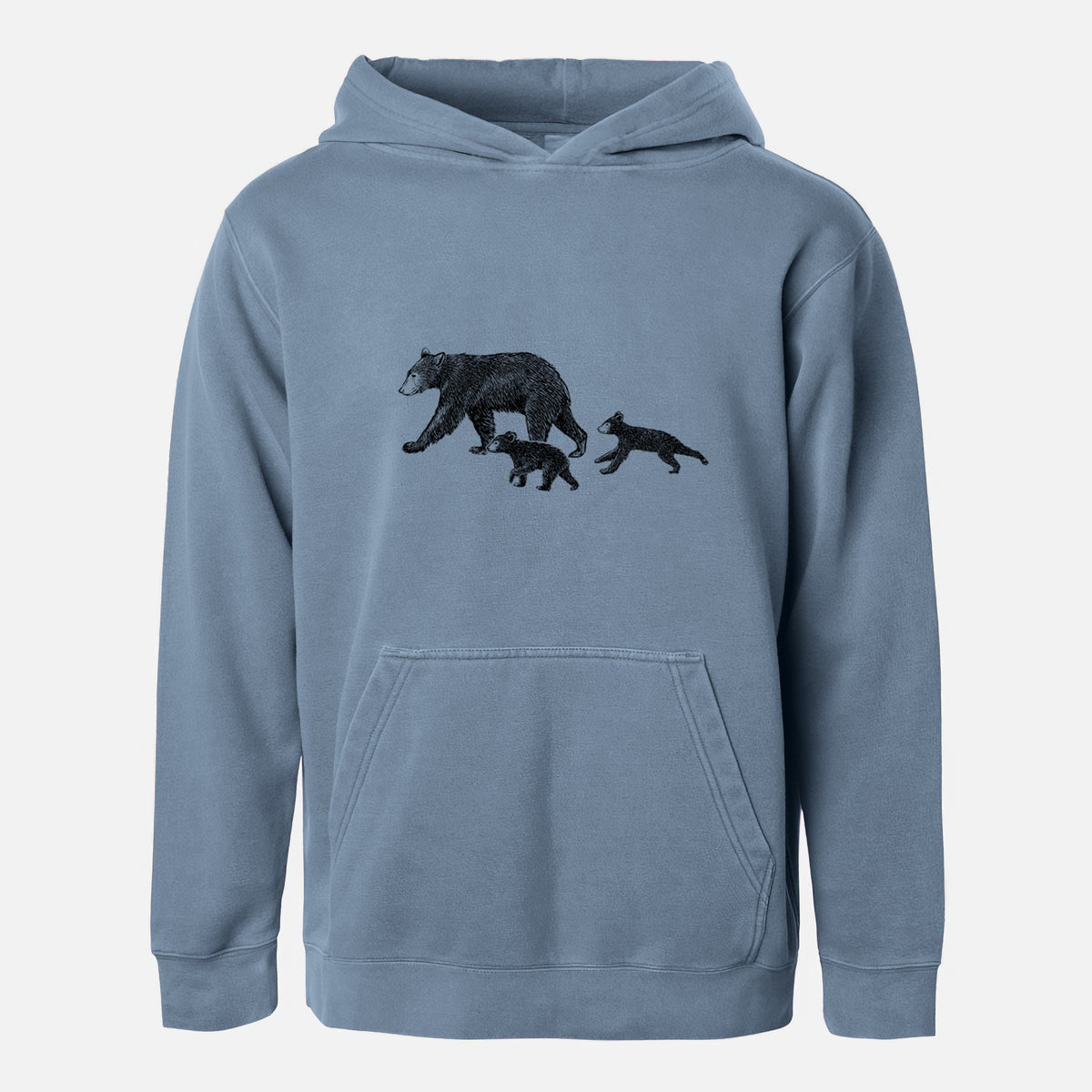 Mama Black Bear with Cubs - Youth Pigment Dyed Hoodie