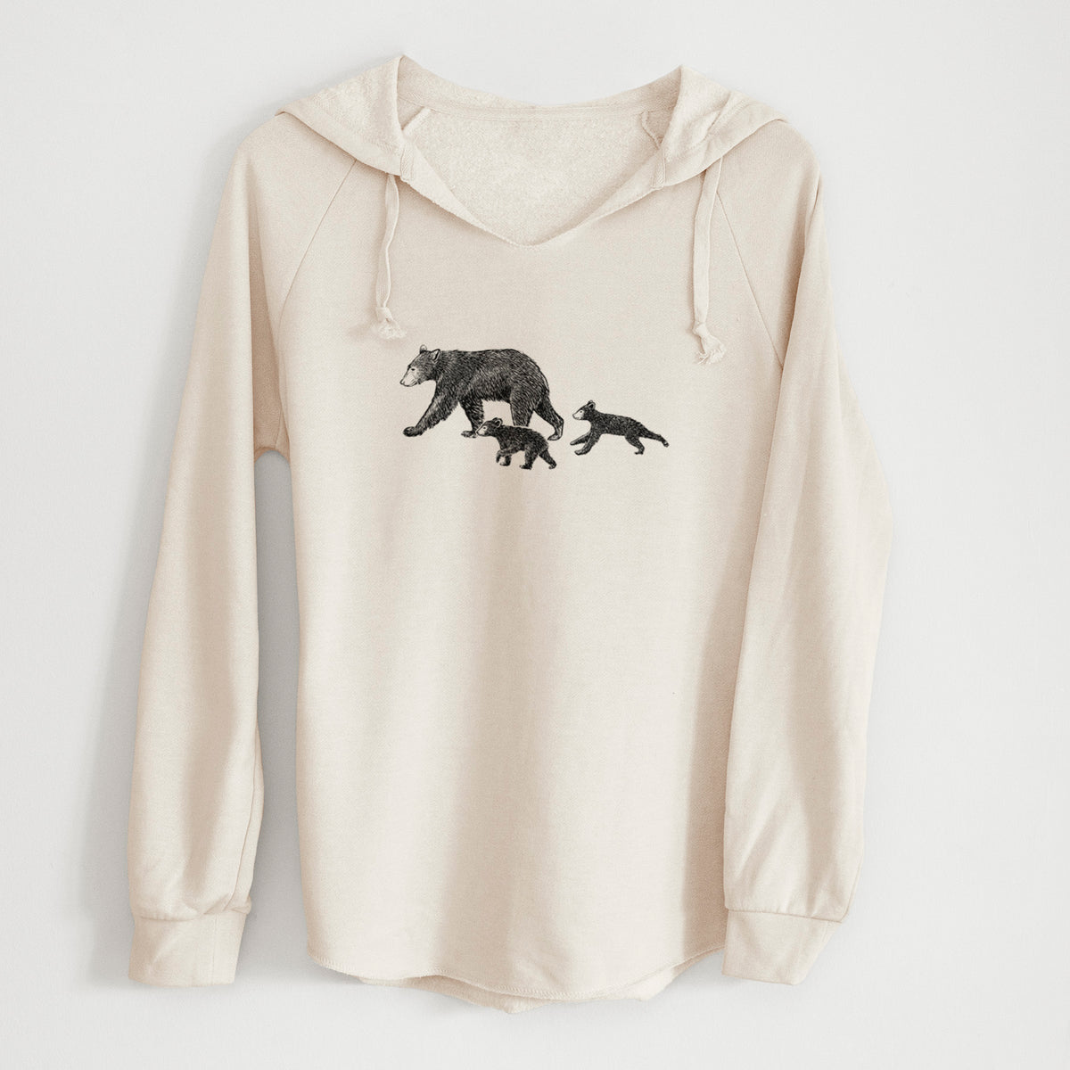 Mama Black Bear with Cubs - Cali Wave Hooded Sweatshirt