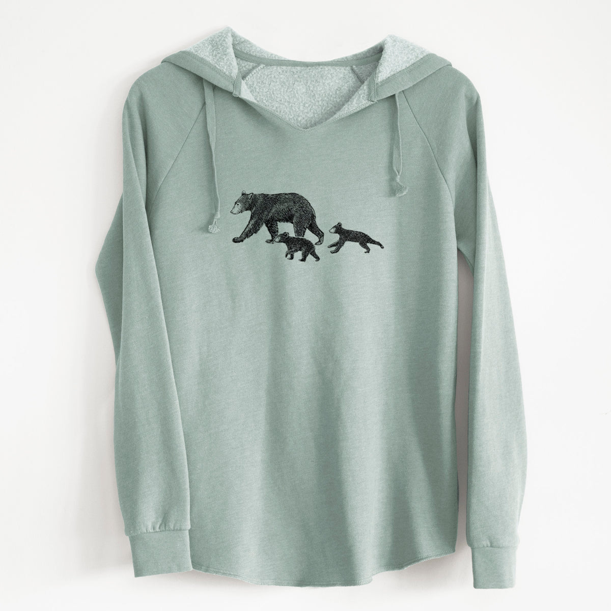 Mama Black Bear with Cubs - Cali Wave Hooded Sweatshirt
