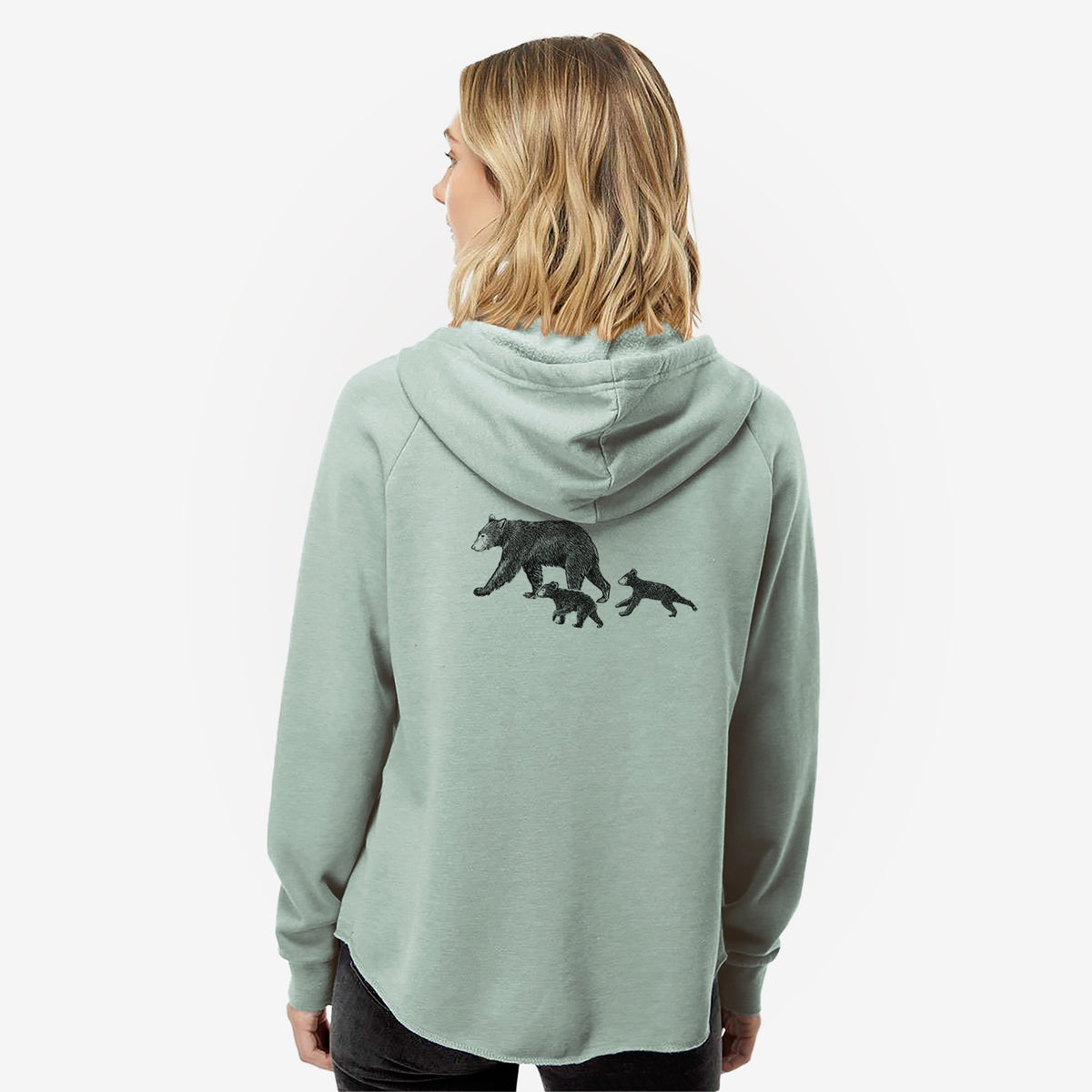 Mama Black Bear with Cubs - Women's Cali Wave Zip-Up Sweatshirt