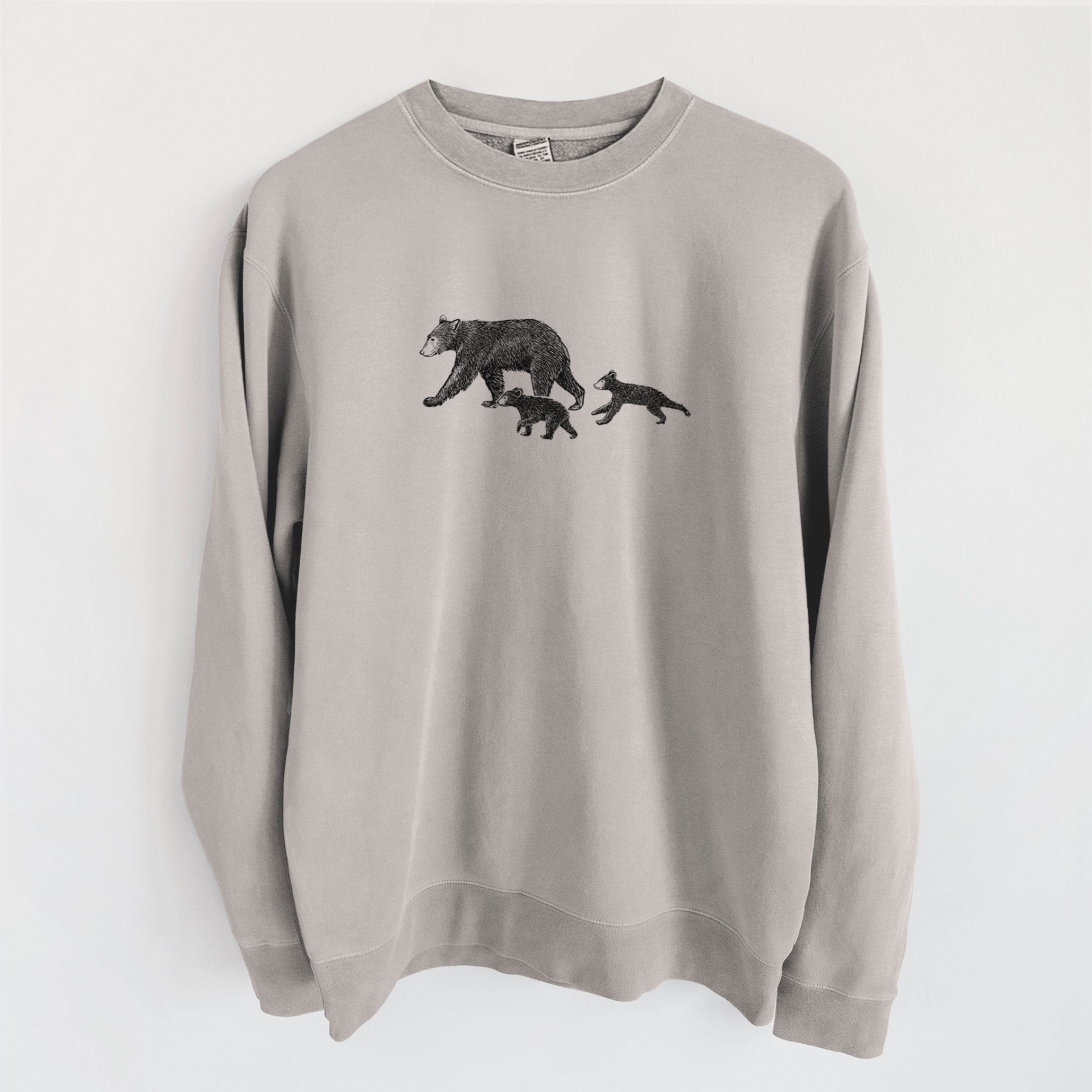Mama Black Bear with Cubs - Unisex Pigment Dyed Crew Sweatshirt