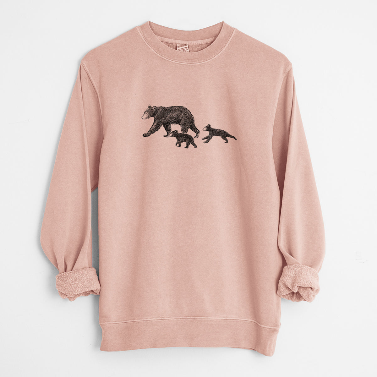 Mama Black Bear with Cubs - Unisex Pigment Dyed Crew Sweatshirt