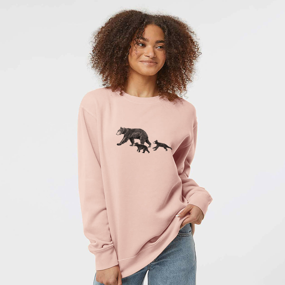 Mama Black Bear with Cubs - Unisex Pigment Dyed Crew Sweatshirt