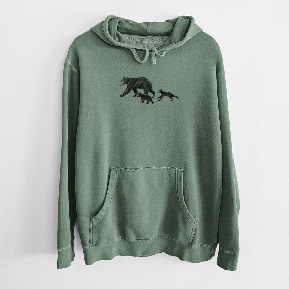 Mama Black Bear with Cubs - Unisex Pigment Dyed Hoodie