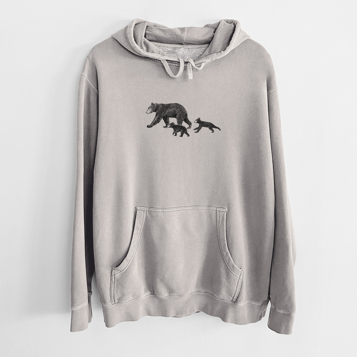 Mama Black Bear with Cubs - Unisex Pigment Dyed Hoodie