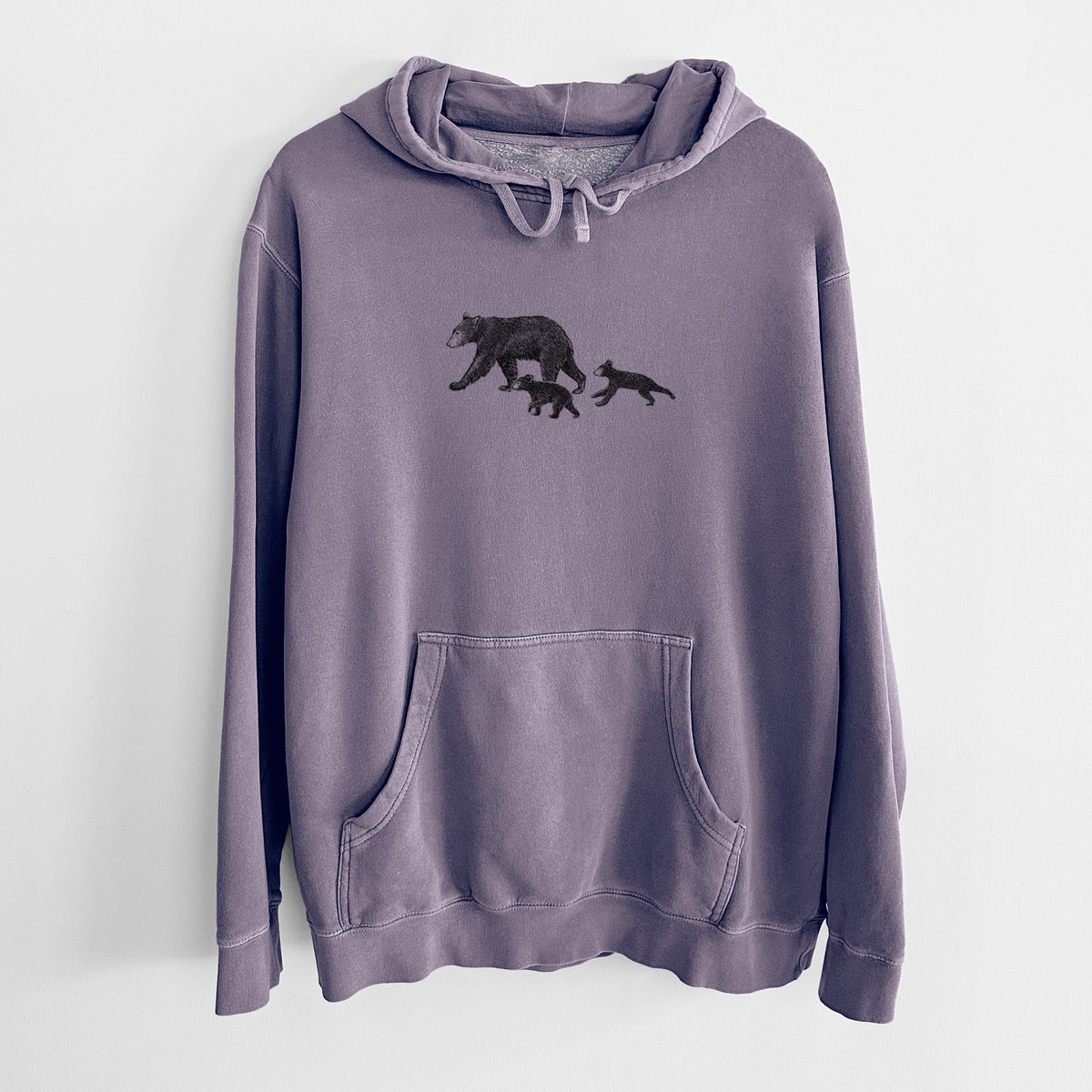 Mama Black Bear with Cubs - Unisex Pigment Dyed Hoodie
