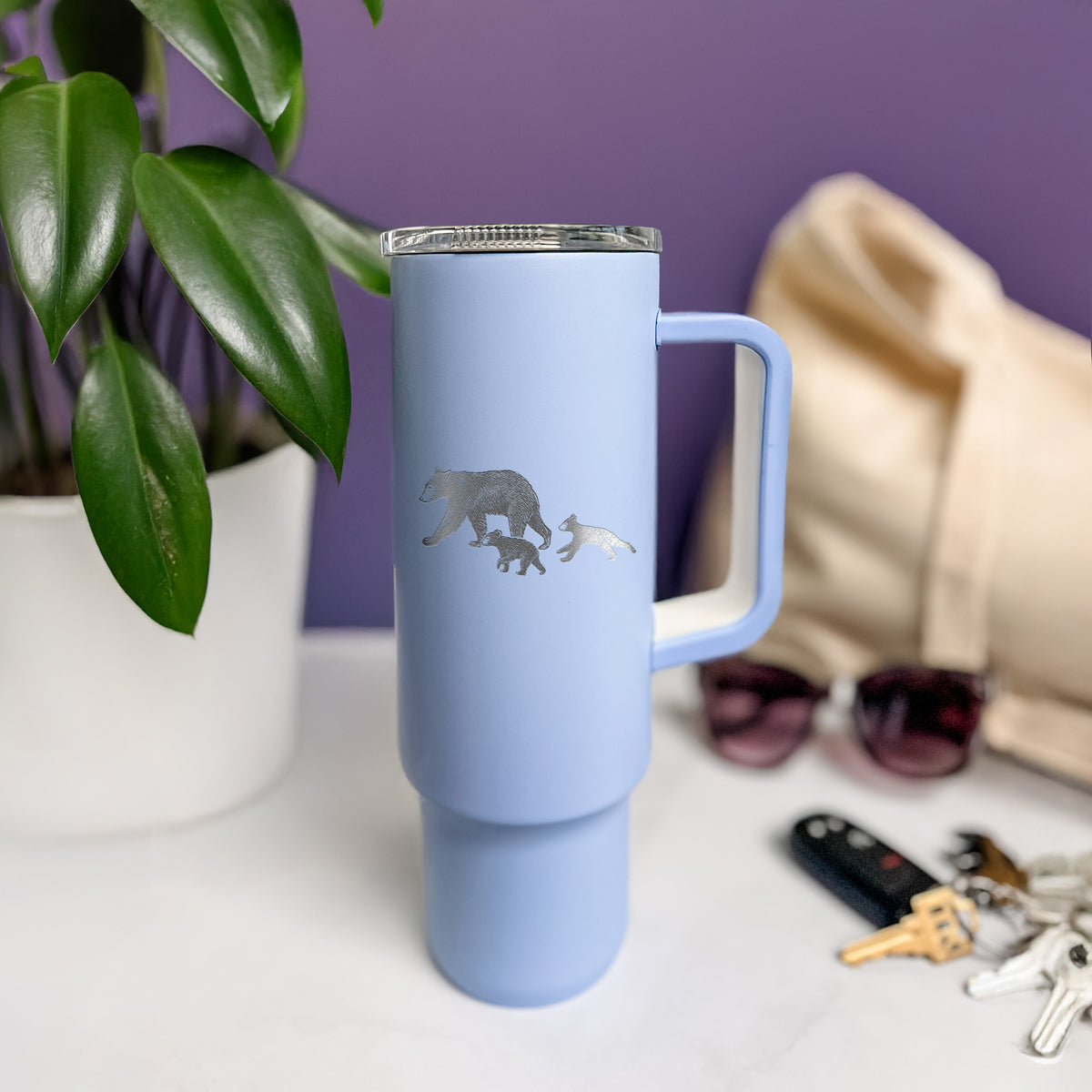 Mama Black Bear with Cubs - 40oz Skinny Recharge Tumbler
