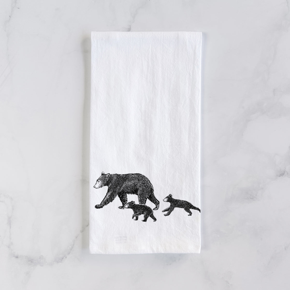 Mama Black Bear with Cubs Tea Towel