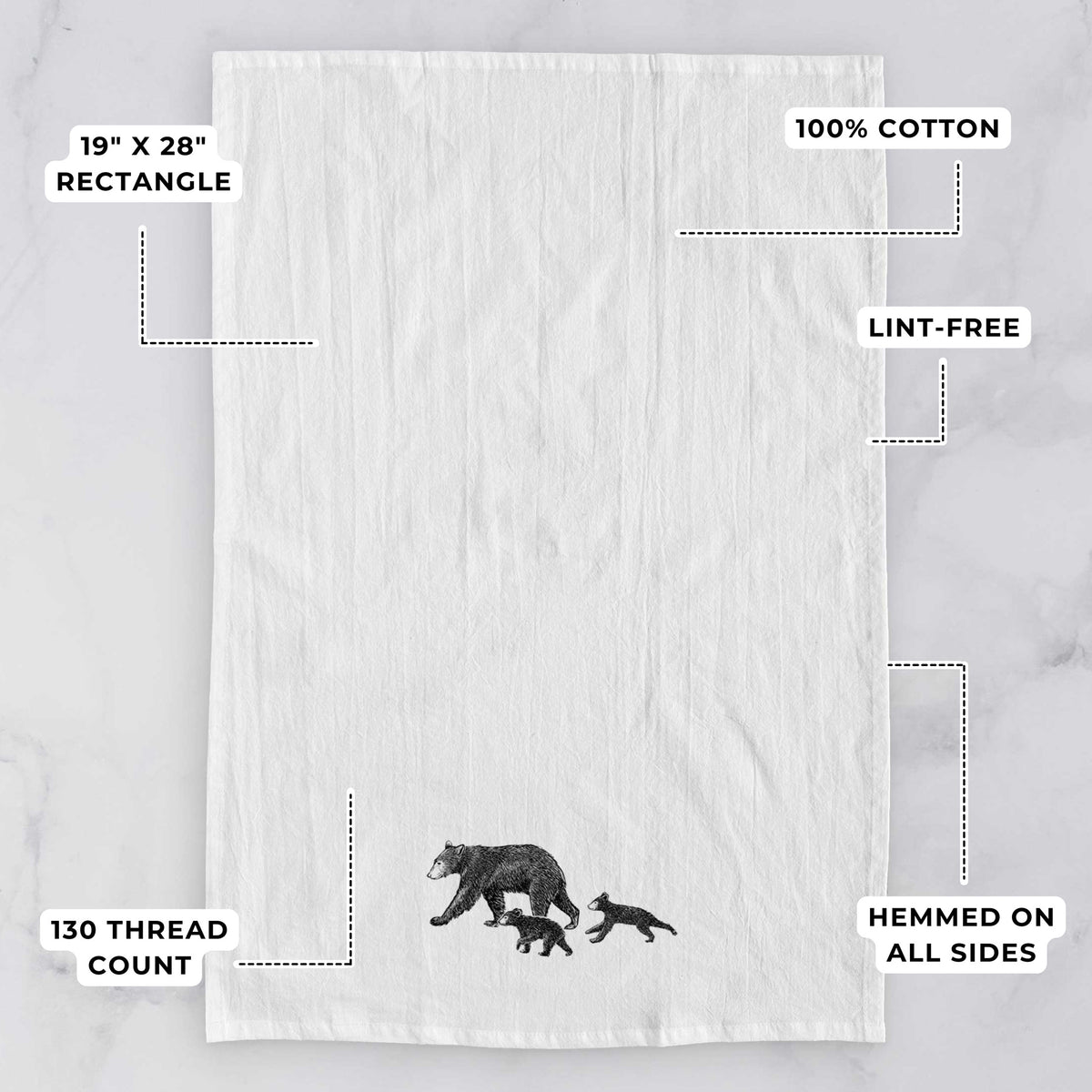 Mama Black Bear with Cubs Tea Towel