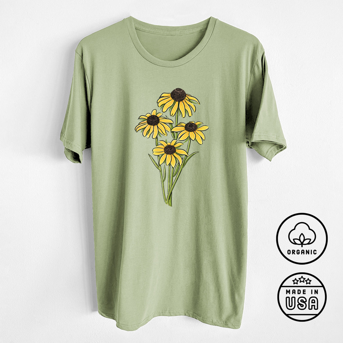 Black-eyed Susans - Rudbeckia hirta - Unisex Crewneck - Made in USA - 100% Organic Cotton