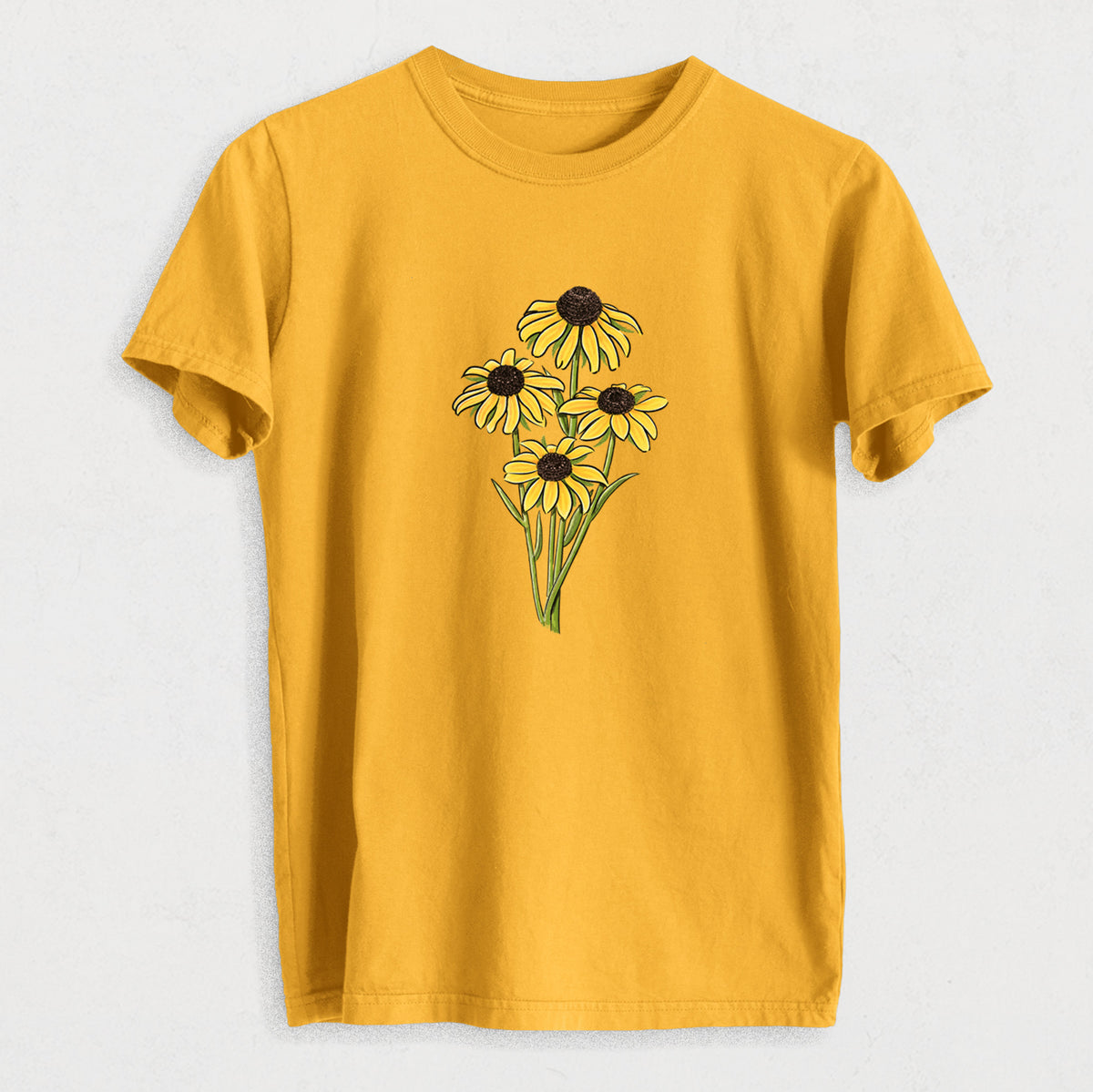 Black-eyed Susans - Rudbeckia hirta - Heavyweight Men&#39;s 100% Organic Cotton Tee