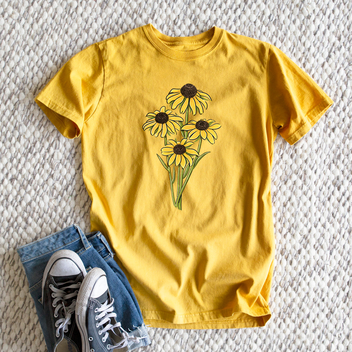 Black-eyed Susans - Rudbeckia hirta - Heavyweight Men&#39;s 100% Organic Cotton Tee