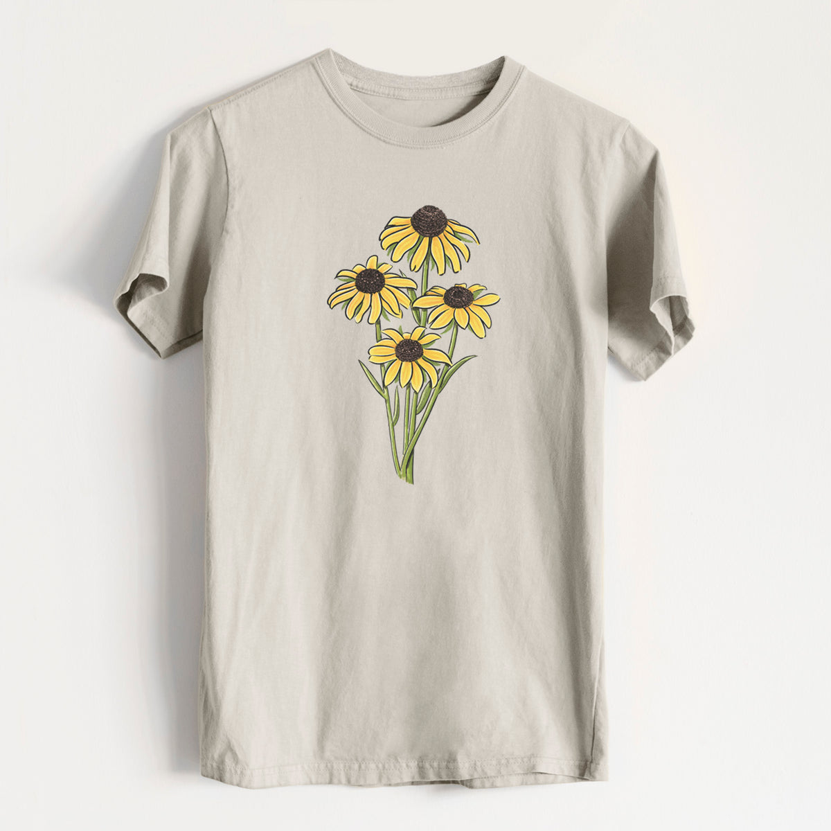 Black-eyed Susans - Rudbeckia hirta - Heavyweight Men&#39;s 100% Organic Cotton Tee