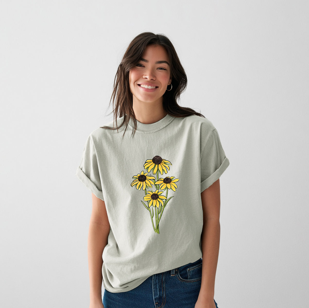 Black-eyed Susans - Rudbeckia hirta - Heavyweight Men&#39;s 100% Organic Cotton Tee