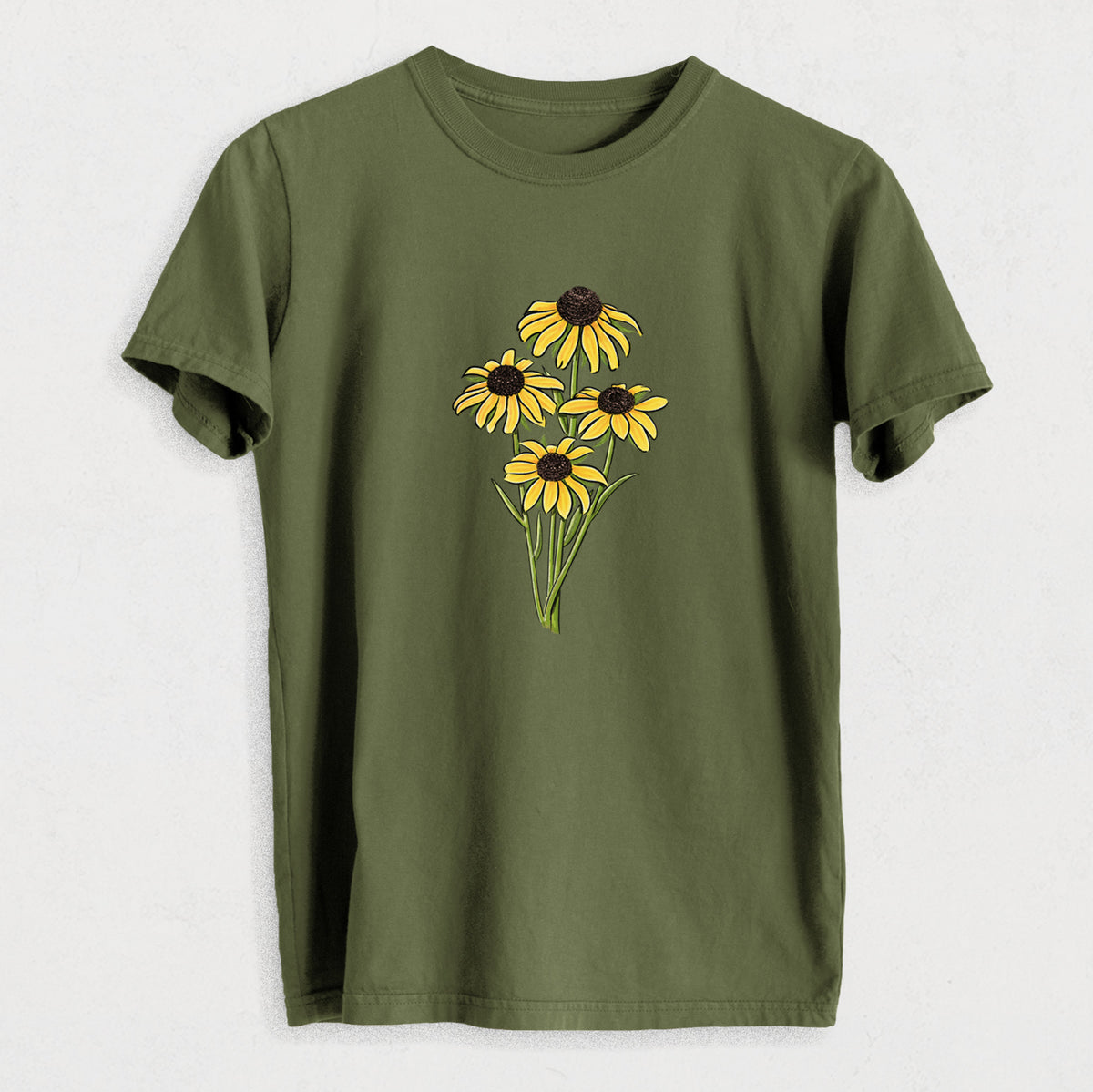Black-eyed Susans - Rudbeckia hirta - Heavyweight Men&#39;s 100% Organic Cotton Tee