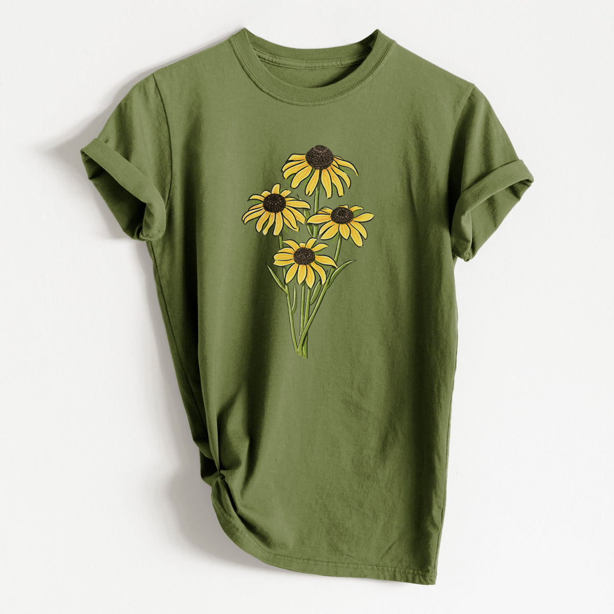 Black-eyed Susans - Rudbeckia hirta - Heavyweight Men&#39;s 100% Organic Cotton Tee