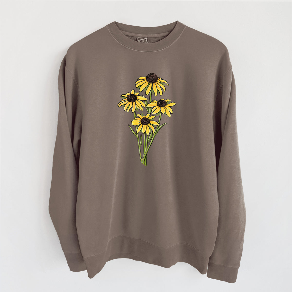 Black-eyed Susans - Rudbeckia hirta - Unisex Pigment Dyed Crew Sweatshirt in Espresso