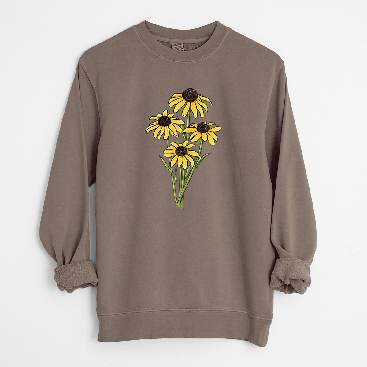 Black-eyed Susans - Rudbeckia hirta - Unisex Pigment Dyed Crew Sweatshirt in Espresso