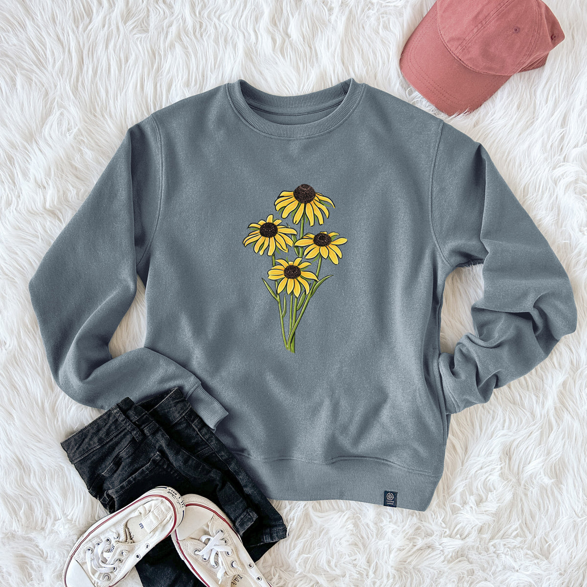 Black-eyed Susans - Rudbeckia hirta  - Unisex Reclaimed Crewneck Sweatshirt